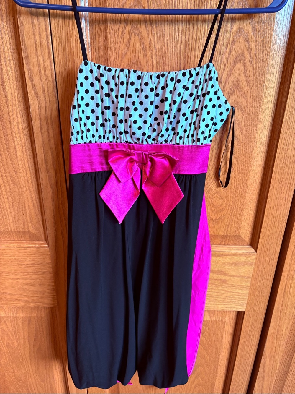Women’s Polka Dot Homecoming Dress with Hot Pink Bow